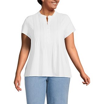 Plus Size Lands' End Lightweight Jersey Button Pintuck Top
