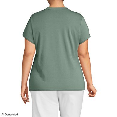 Plus Size Lands' End Lightweight Jersey Button Pintuck Top