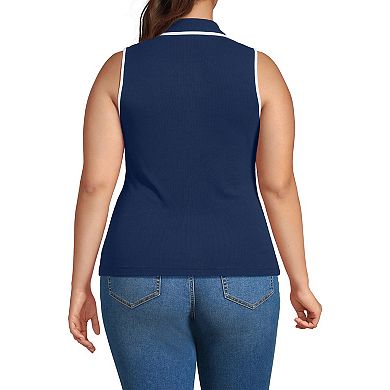 Plus Size Lands' End Drapey Rib Sleeveless Johnny Collar Polo Shirt