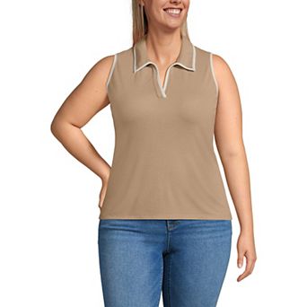 Plus Size Lands' End Drapey Rib Sleeveless Johnny Collar Polo Shirt