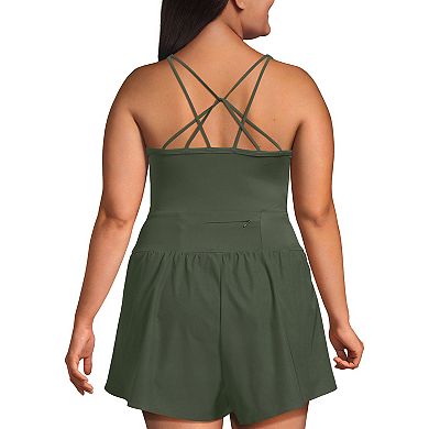 Plus Size Lands' End Tugless Strappy X-Back Romper Swimsuit