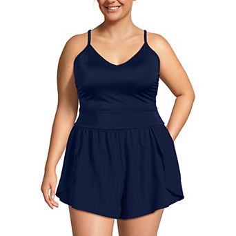 Plus Size Lands' End Tugless Strappy X-Back Romper Swimsuit