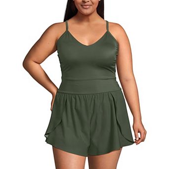 Plus Size Lands' End Tugless Strappy X-Back Romper Swimsuit