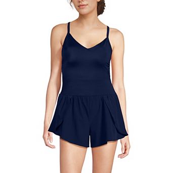 Women's Lands' End Strappy X-Back Romper Swimsuit