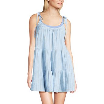 Women's Lands' End Metallic Tiered Mini Cover-Up Dress