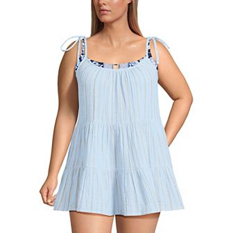 Plus Size Lands' End Metallic Tiered Mini Cover-Up Dress