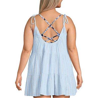 Plus Size Lands' End Metallic Tiered Mini Cover-Up Dress