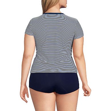 Petite Lands' End Cap Sleeve Fitted Rashguard with Built-In Bra UPF 50