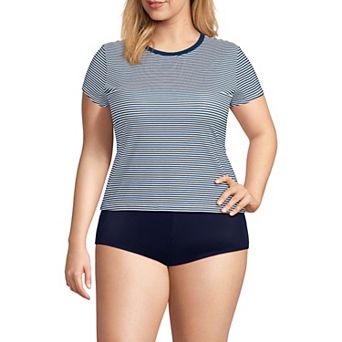 Petite Lands' End Cap Sleeve Fitted Rashguard with Built-In Bra UPF 50