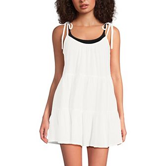 Women's Lands' End Gauze Tiered Mini Cover-Up Dress