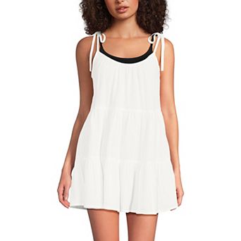 Women's Lands' End Gauze Tiered Mini Cover-Up Dress