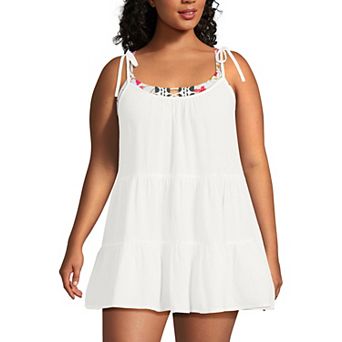 Plus Size Lands' End Gauze Tiered Mini Cover-Up Dress
