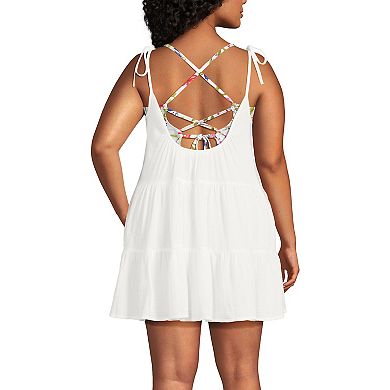 Plus Size Lands' End Gauze Tiered Mini Cover-Up Dress