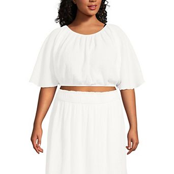 Plus Size Lands' End Gauze Dolman Sleeve Crop Cover-Up Top