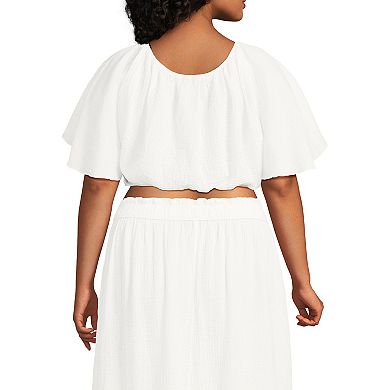 Plus Size Lands' End Gauze Dolman Sleeve Crop Cover-Up Top