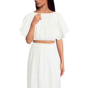Women's Lands' End Gauze Dolman Sleeve Crop Cover-Up Top