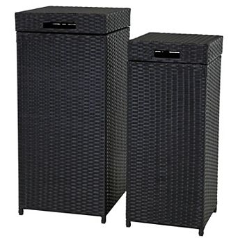 Sunnydaze Wicker Outdoor Trash Cans - Set of 2 - 26 Gal. and 15 Gal.
