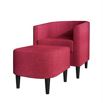 Linen Accent Chair With Stool