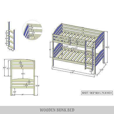 Twin Over Twin Size Wooden Bunk Bed