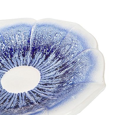 Sunnydaze Misty Blossom Ceramic Outdoor Bird Bath - White and Blue