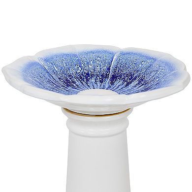 Sunnydaze Misty Blossom Ceramic Outdoor Bird Bath - White and Blue