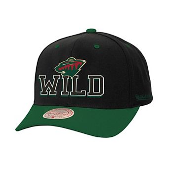 Men's Mitchell & Ness Black/Green Minnesota Wild Backside Script 2-Tone Pro Crown Adjustable Hat