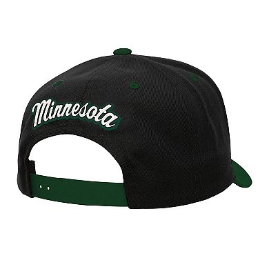 Men's Mitchell & Ness Black/Green Minnesota Wild Backside Script 2-Tone Pro Crown Adjustable Hat