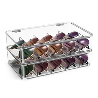 Sorbus 2 Pack Clear Stackable Plastic Sunglass Holder with Hinged Lid