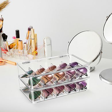 Sorbus 2 Pack Clear Stackable Plastic Sunglass Holder with Hinged Lid