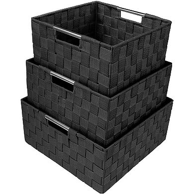 Sorbus 3 Piece Stackable Woven Basket Organizer Set with Built-In Carry Handles