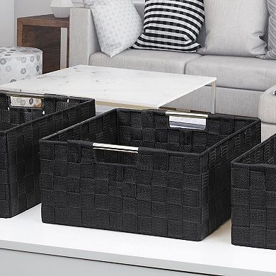 Sorbus 3 Piece Stackable Woven Basket Organizer Set with Built-In Carry Handles