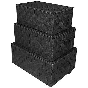 Sorbus 3 Pack Decorative Stackable Woven Basket with Lid and Built-in Rope Carry Handles