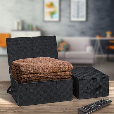 Sorbus 3 Pack Decorative Stackable Woven Basket with Lid and Built-in Rope Carry Handles