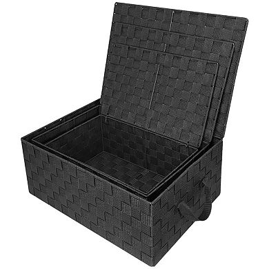 Sorbus 3 Pack Decorative Stackable Woven Basket with Lid and Built-in Rope Carry Handles