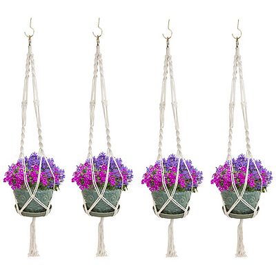 Sorbus 4 Pack Macrame Plant Hanger - Indoor & Outdoor Hanging - for Home,  Patio, Garden