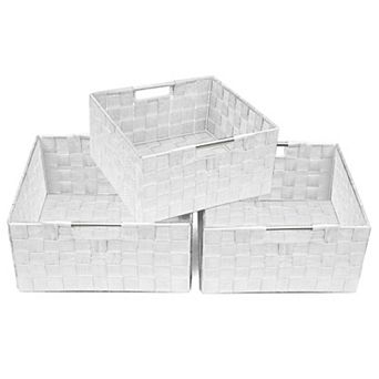 Sorbus 3 Pack Woven Basket Bins with Built-In Carry Handles (White)