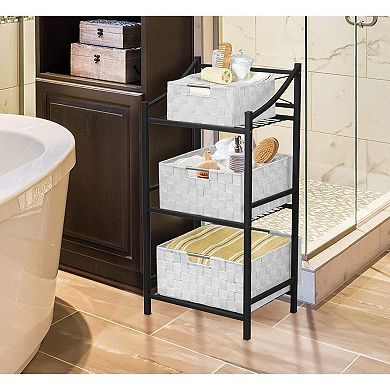 Sorbus 3 Pack Woven Basket Bins with Built-In Carry Handles (White)