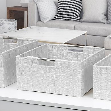 Sorbus 3 Pack Woven Basket Bins with Built-In Carry Handles (White)