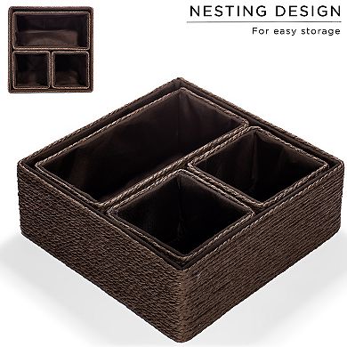 Sorbus Set of 4 Braided Woven Baskets - Organizer for Bathroom, Vanity, Closet, & Open Shelves
