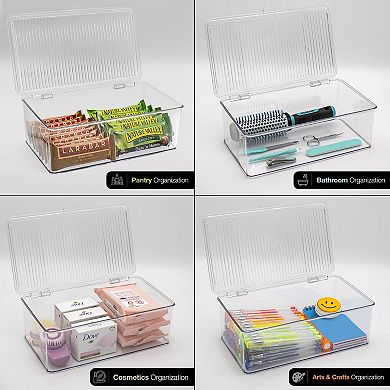 Sorbus 2 Pack Medium Clear Plastic Storage Bins With Hinged Lids