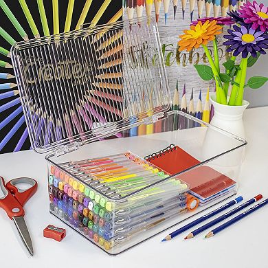 Sorbus 2 Pack Medium Clear Plastic Storage Bins With Hinged Lids