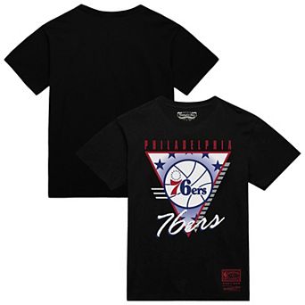 Men's Mitchell & Ness Black Philadelphia 76ers Worldwide Collection Tri-Logo T-Shirt