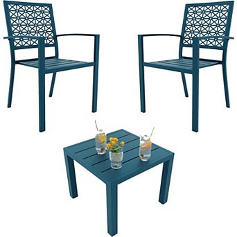 3 pc Outdoor Bistro Set, Modern Patio Furniture Set with Chairs and Table,Balcony, Blue