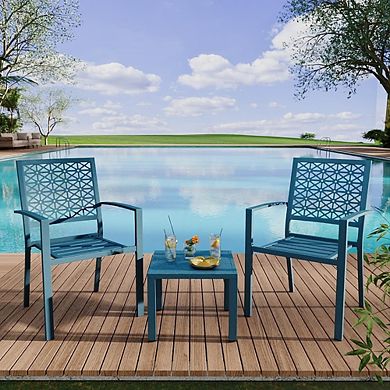 3-Pieces Outdoor Bistro Set, Modern Patio Furniture Set with Chairs and Table,Balcony, Blue
