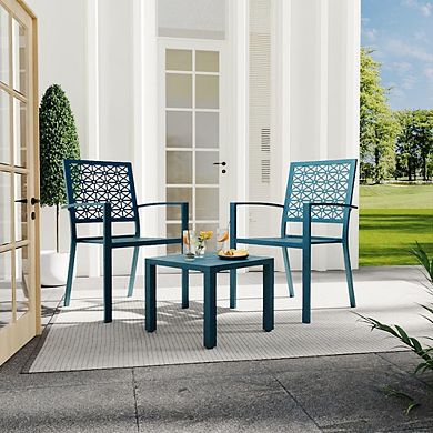 3-Pieces Outdoor Bistro Set, Modern Patio Furniture Set with Chairs and Table,Balcony, Blue