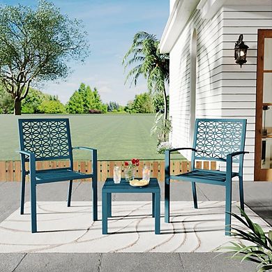 3-Pieces Outdoor Bistro Set, Modern Patio Furniture Set with Chairs and Table,Balcony, Blue
