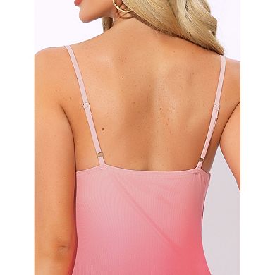 Summer Spaghetti Strap Maxi Dress for Women's Cowl Neck Stretchy Mesh Flowy Wedding Guest Dresses
