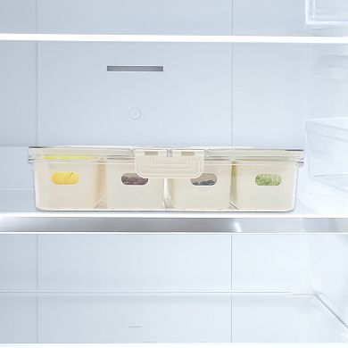 Rectangle Drain Food Storage Containers 4 Compartment 12.01"x9.25"x2.76" White Transparent 1 Set