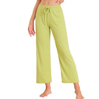 Women's Wide Leg High Waist Pull on Ribbed Knit Casual Drawstring Palazzo Trousers Cropped Pants
