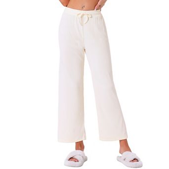 Women's Wide Leg High Waist Pull on Ribbed Knit Casual Drawstring Palazzo Trousers Cropped Pants